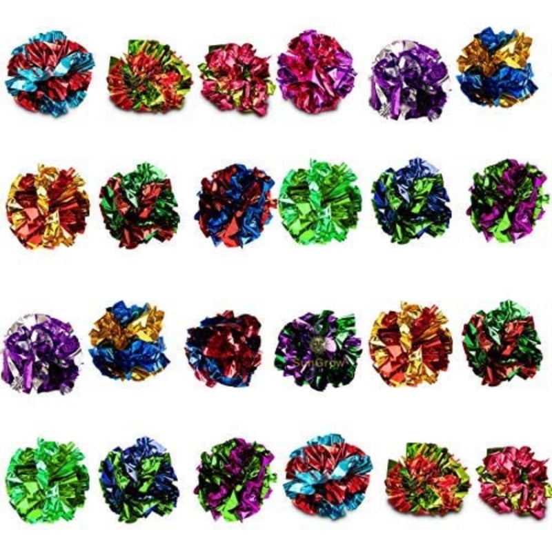 SunGrow 24 Pcs Ferret Mylar Crinkle Balls, 2" for Exercise to Keep Fit, Lightweight, Multicolor Shiny Foil with Crinkly Sound for Indoor Pet Cat, Kitten - Image 2